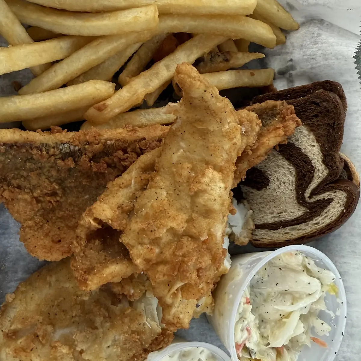 Fried Fish and Chips with Slaw