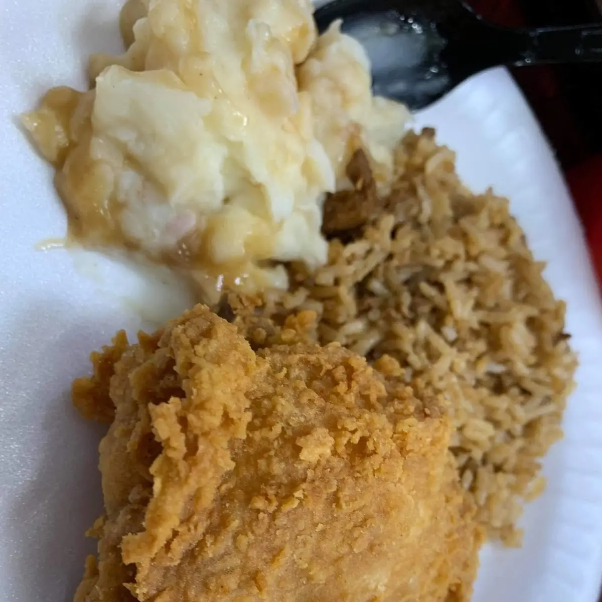 Fried Chicken with Adobo Rice and Mashed Potatoes