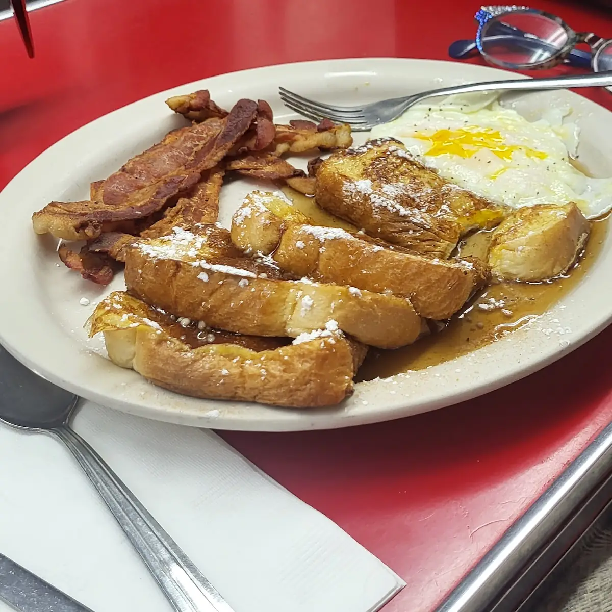 Eggs Bacon and French Toast