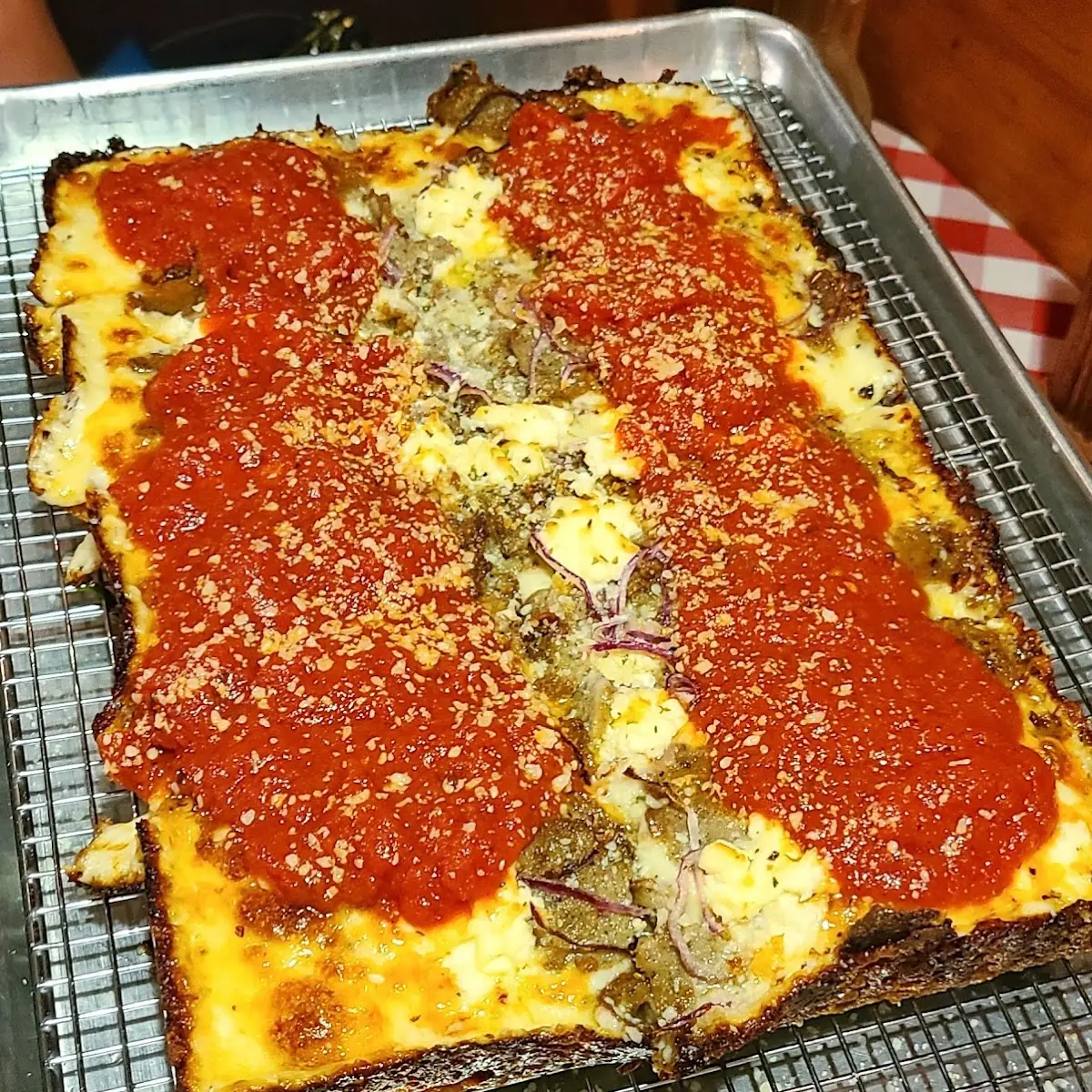 Square Pizza with Sauce and Cheese