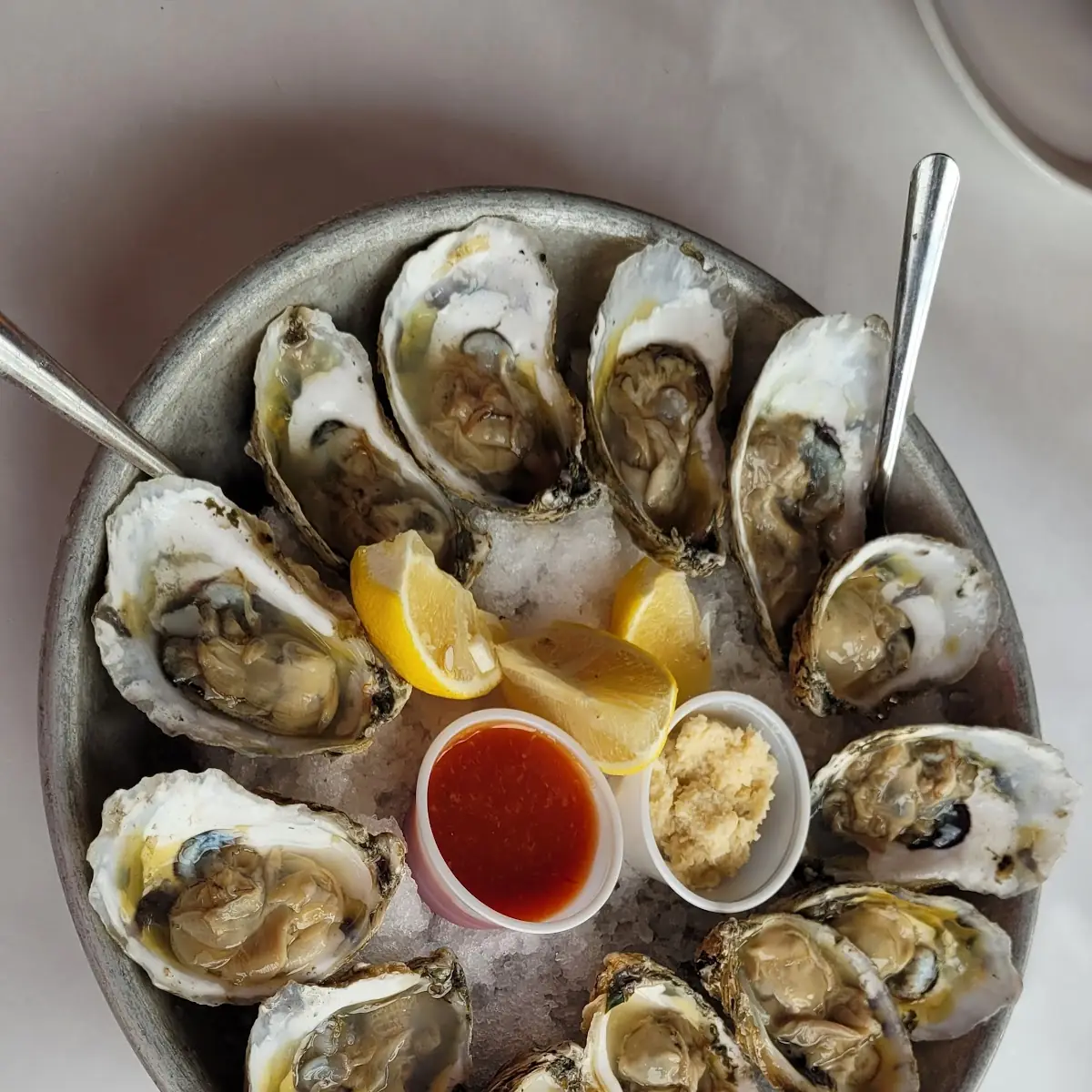 Fresh Raw Oysters with Condiments