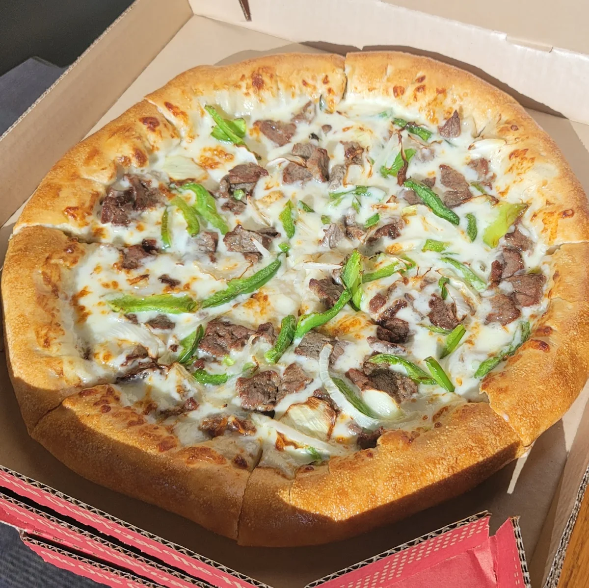 Philly Cheesesteak Pizza on Stuffed Crust