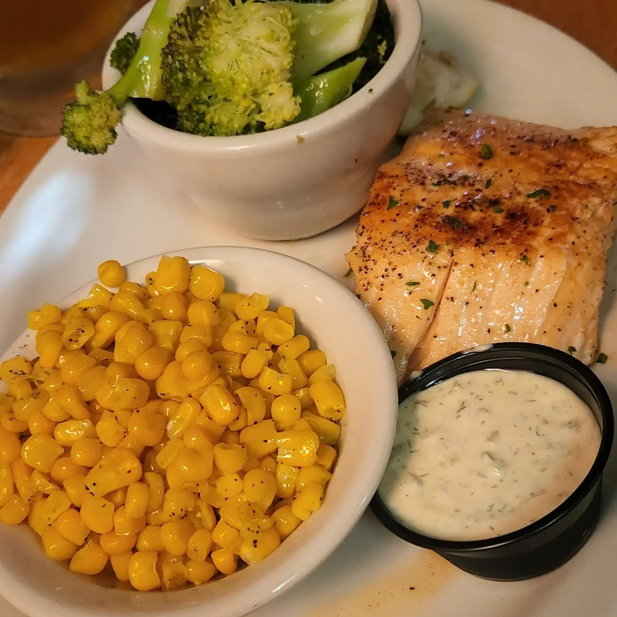 Buttered Corn House Salad Steak Fries