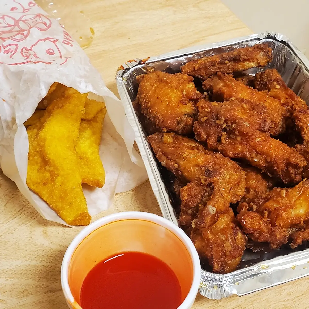 Garlic Wings and Crab Rangoon