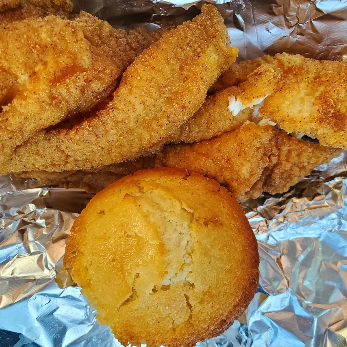 Fried Catfish and Cornbread Muffin