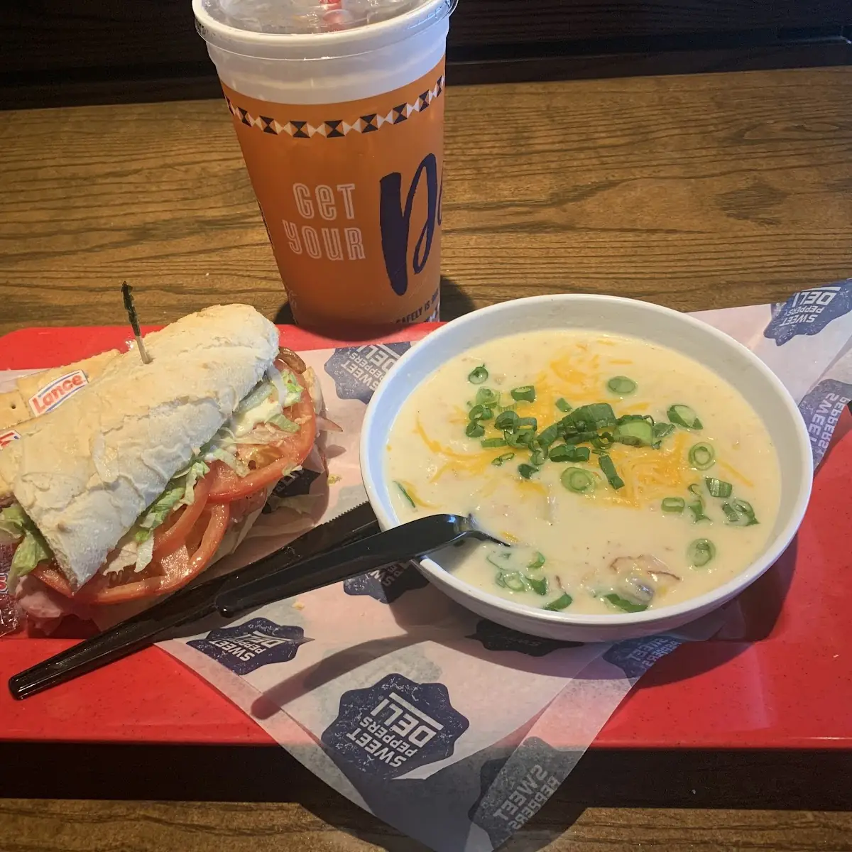 Loaded Baked Potato Soup and Sandwich
