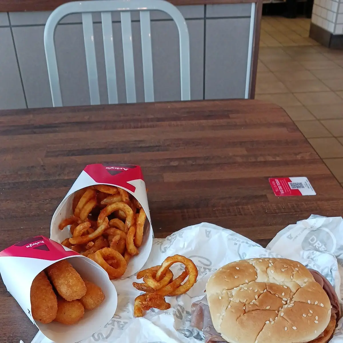 Regular Roast Beef Sandwich with Curly Fries and Mozzarella Cheese Sticks