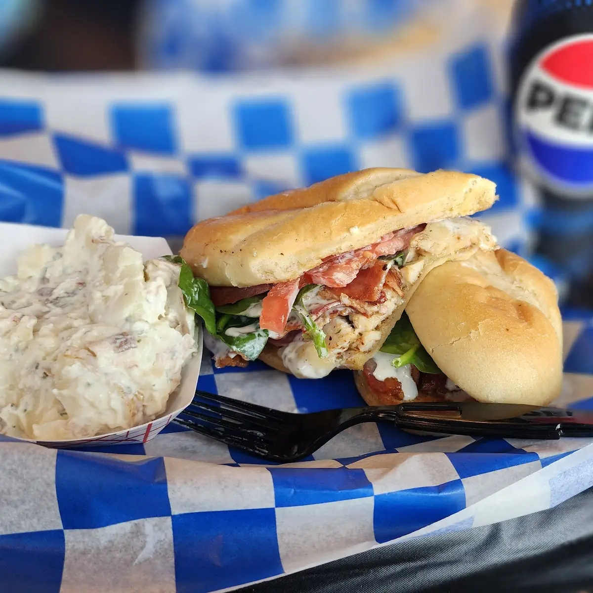Chicken Bacon Ranch Sandwich and Loaded Potato Salad