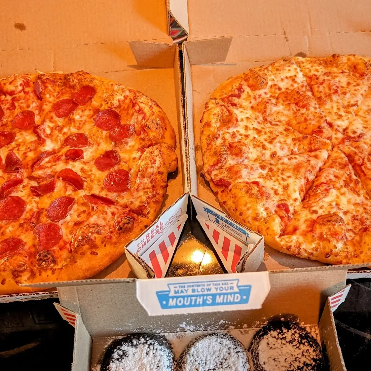 Pepperoni Pizza Cheese Pizza and Lava Cakes