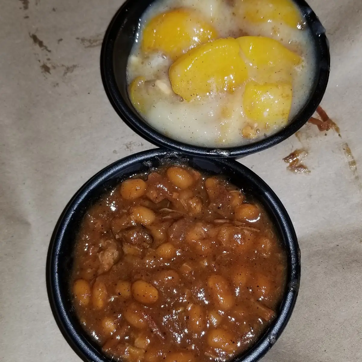Baked Beans and Peach Cobbler