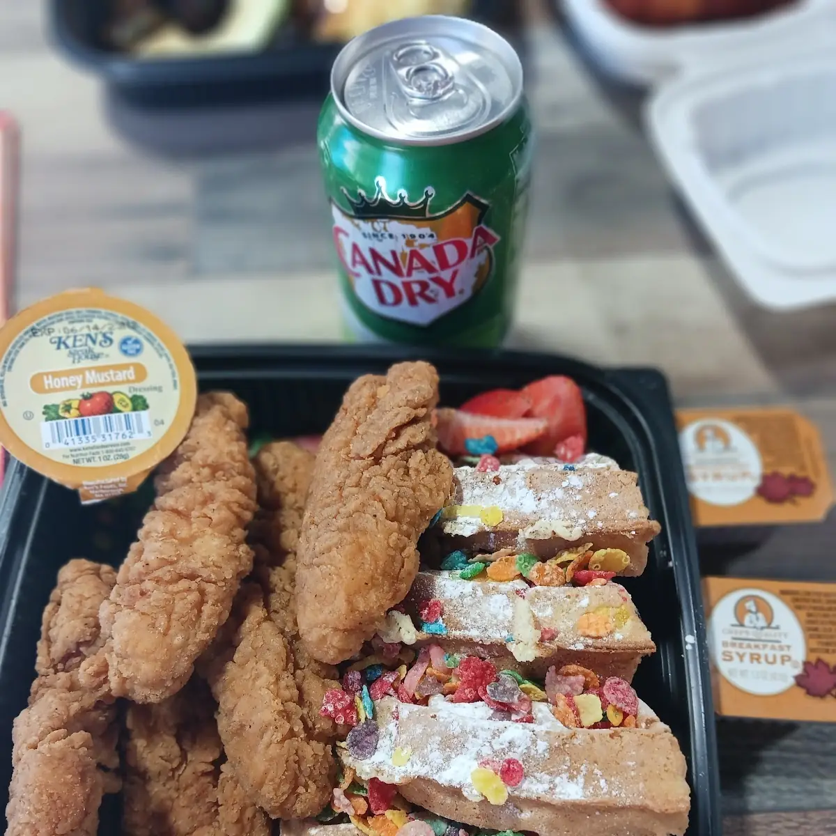 Chicken Tenders with Fruity Pebble Waffle