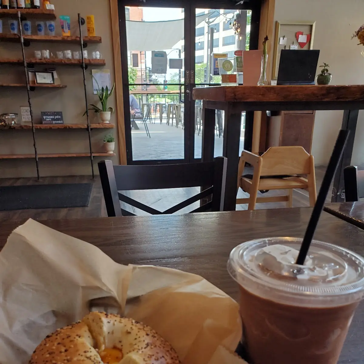 Everything Bagel Breakfast Sandwich with Mocha Latte Macchiato