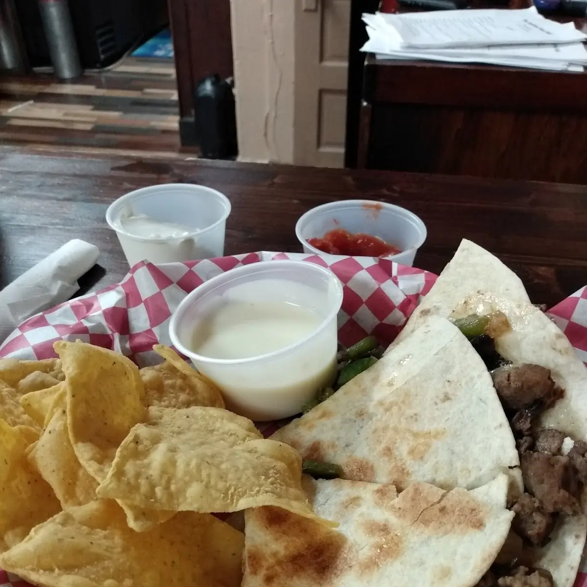 Steak Quesadilla with Queso and Chips