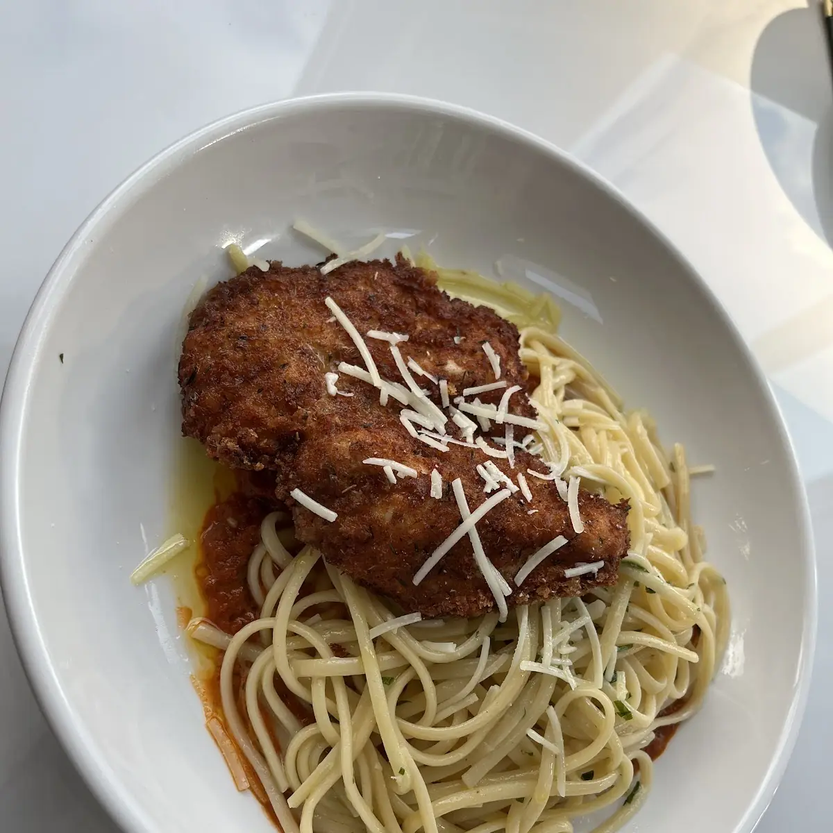 Romano Crusted Chicken Pasta