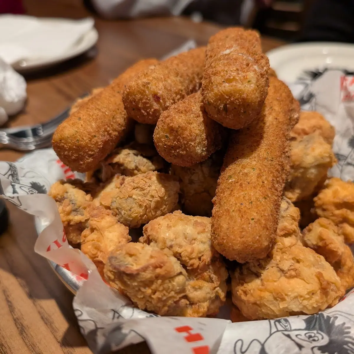 Fried Mozzarella Sticks and Mushrooms