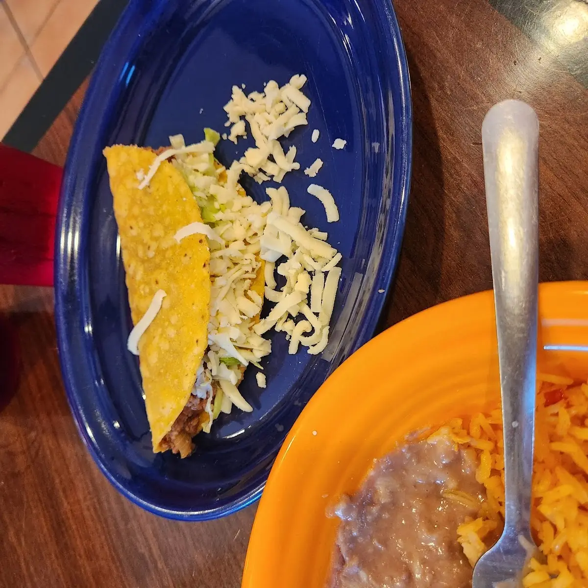 One Taco Rice and Refried Beans