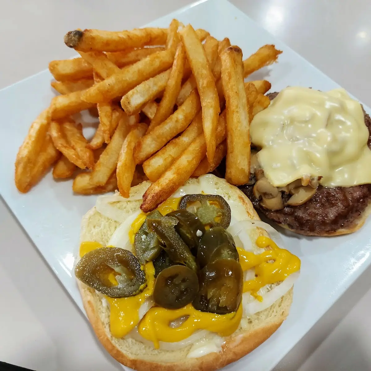 Mushroom Swiss Burger w Jalapeños
