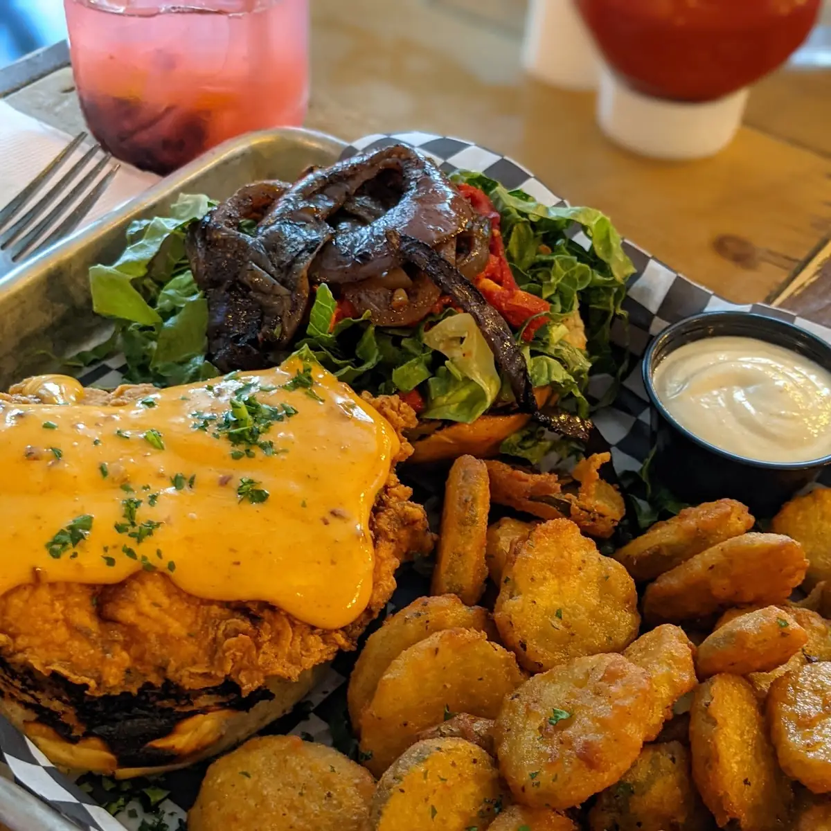 Spicy Chicken Sandwich with Pickle Fries