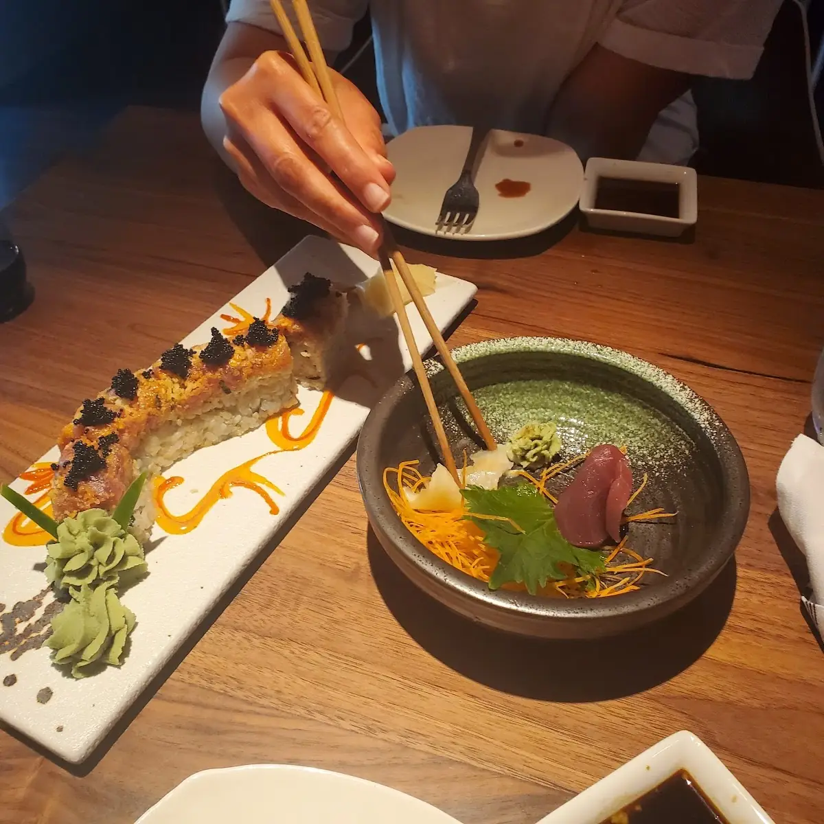 Dragon Roll and Tuna Sashimi