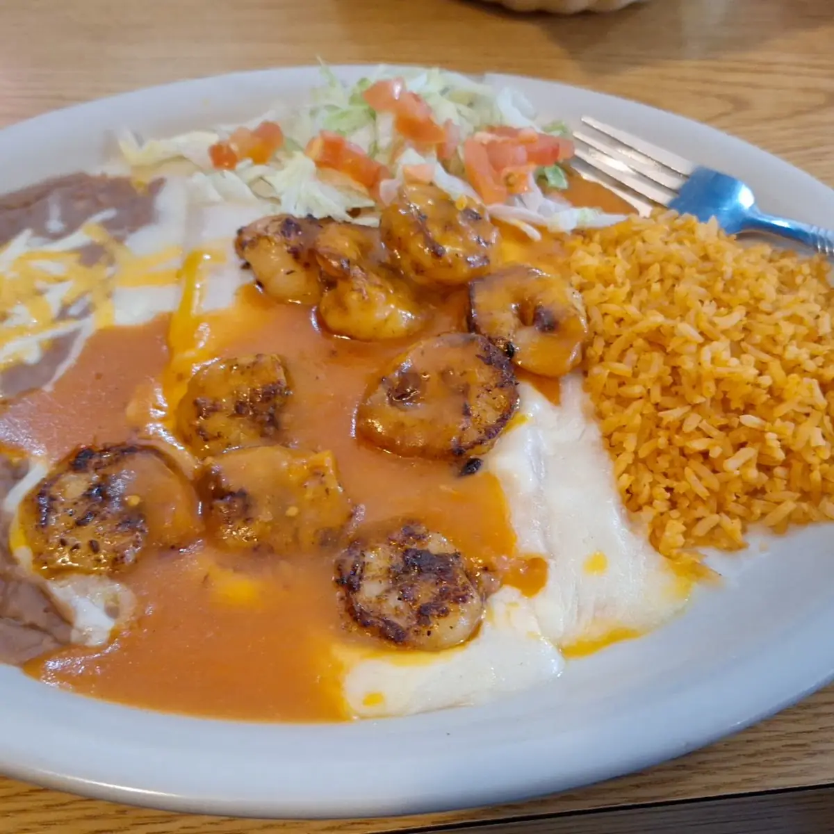 Shrimp Enchilada with Beans and Rice