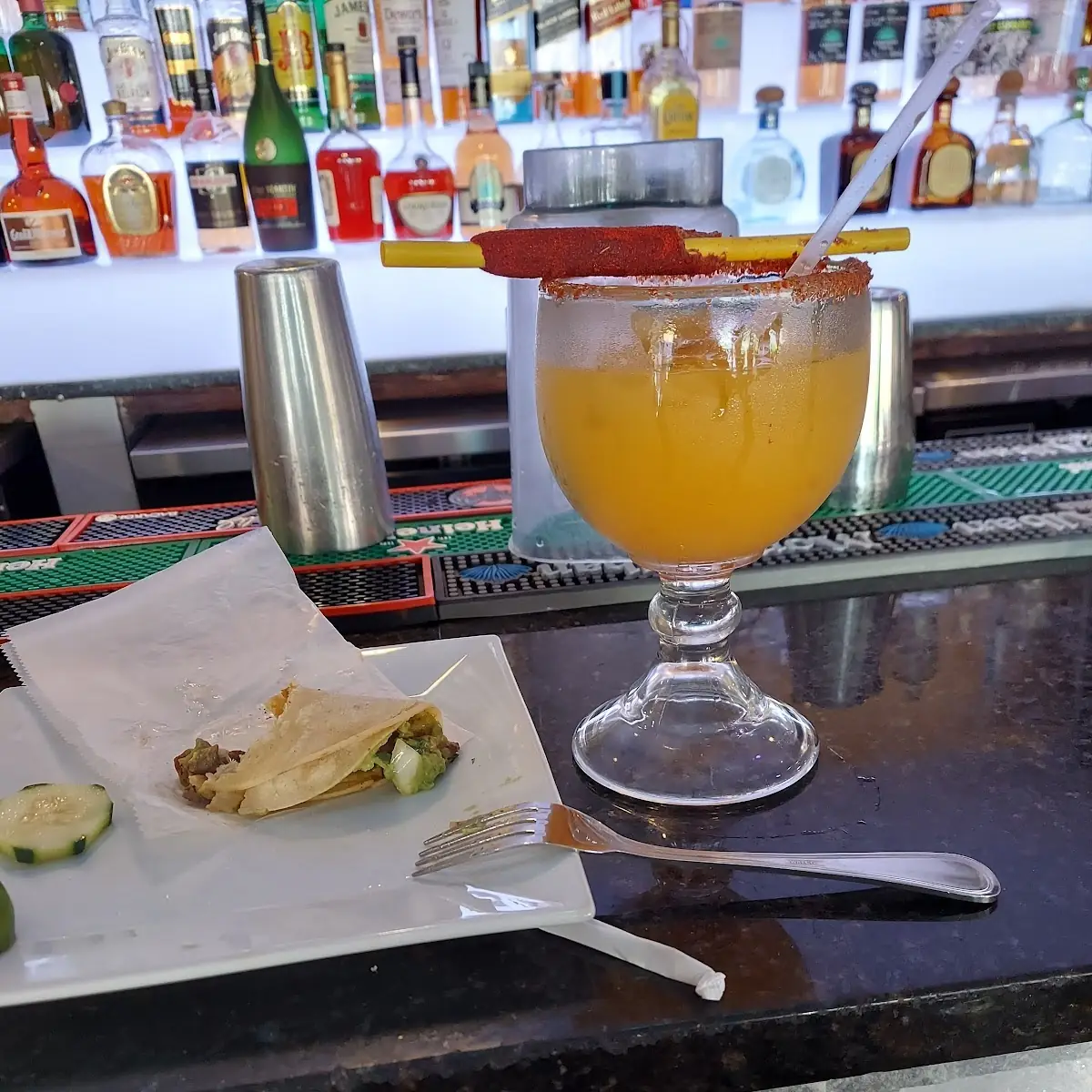 Carne Asada Taco with a Mango Marg