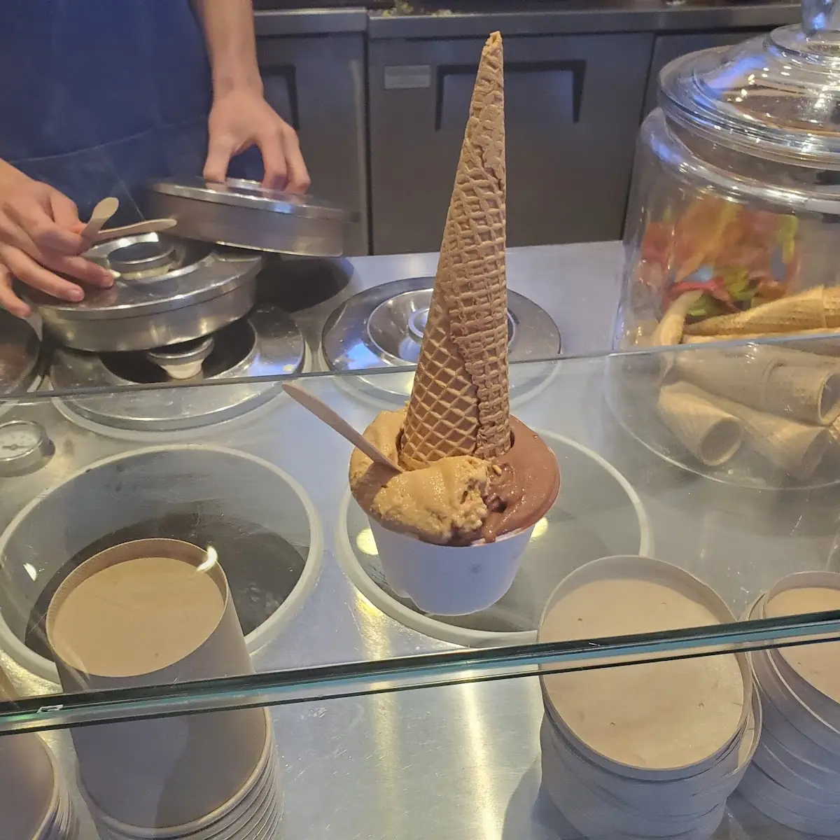 Chocolate and Salted Caramel Gelato with a Cone