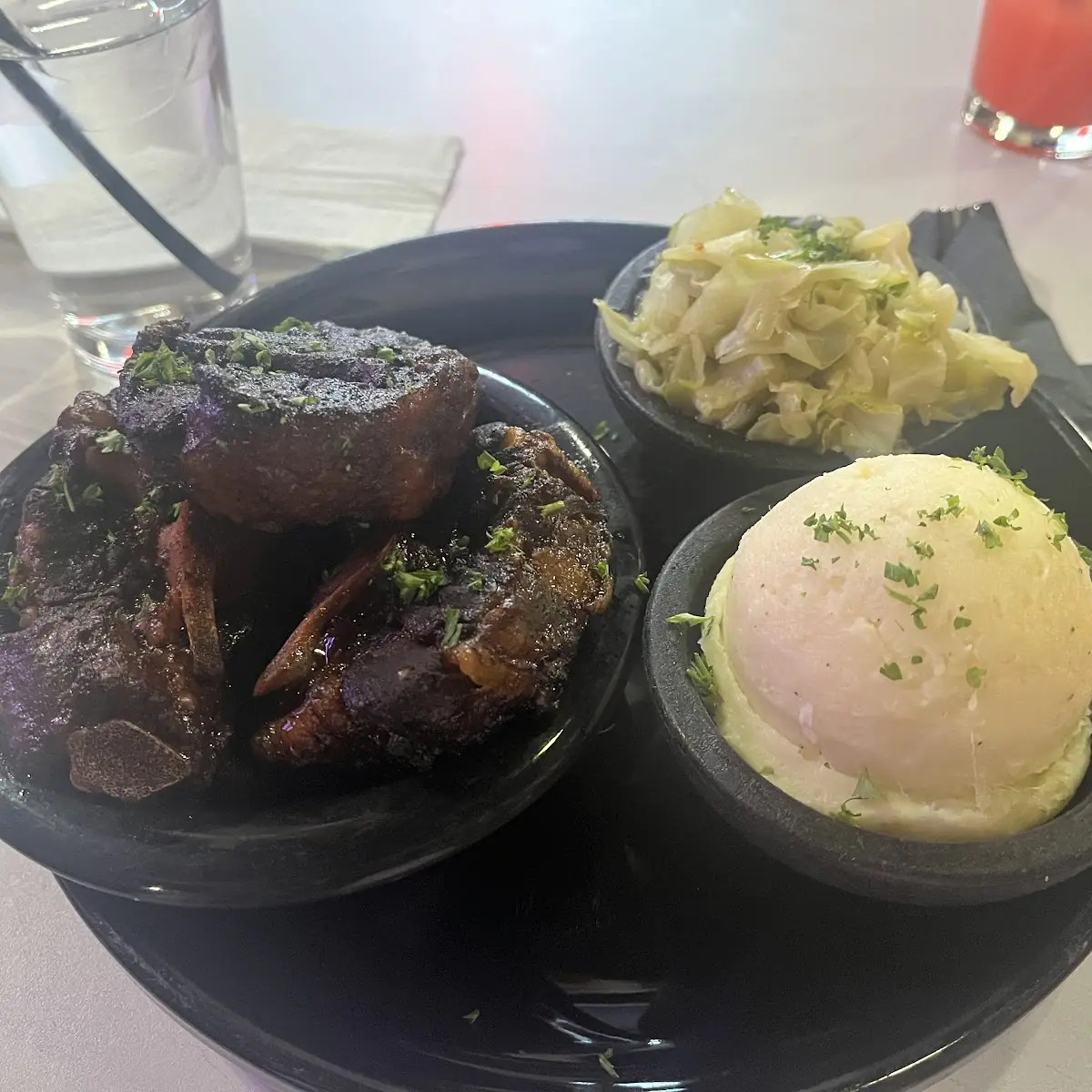 Oxtails with Mashed Potatoes and Cabbage Salad