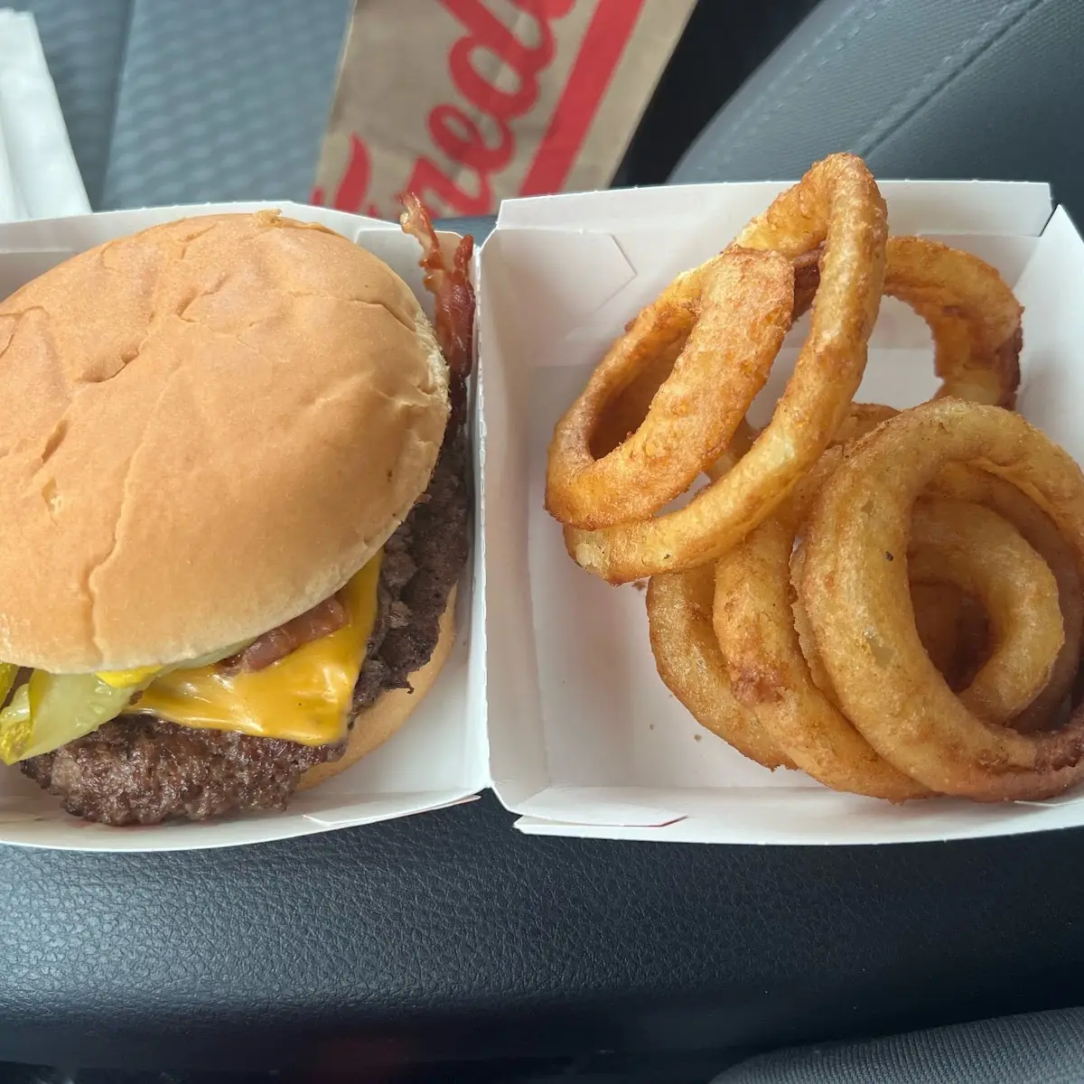 Bacon Double Cheeseburger and Onion Rings