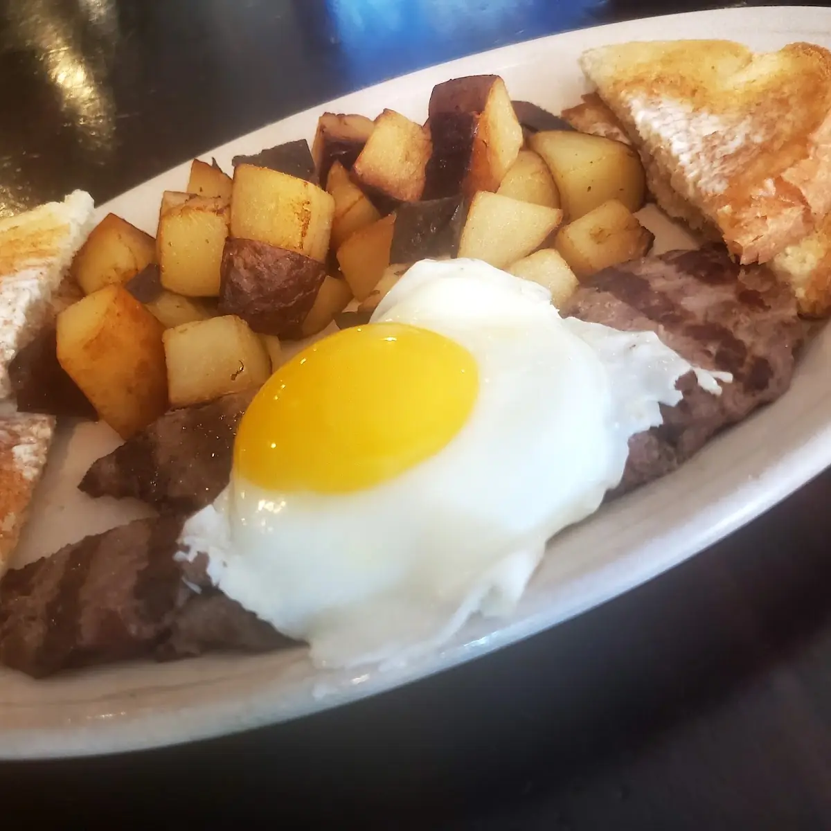 Eggs Hash Browns Meat & Toast