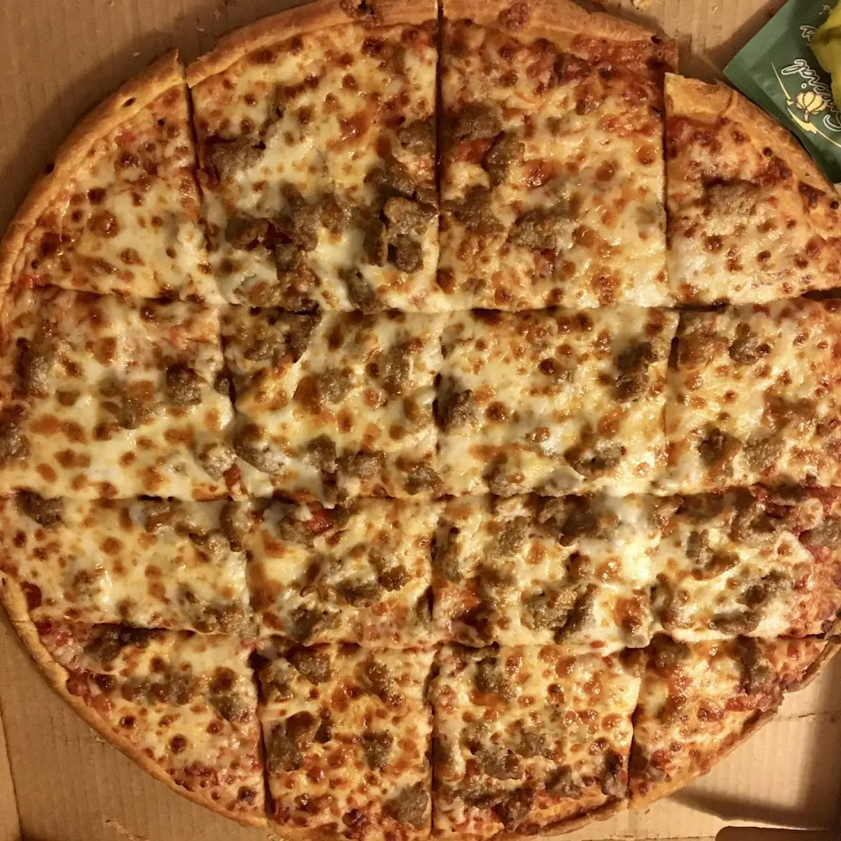 Thin Crust Cheese and Sausage Pizza