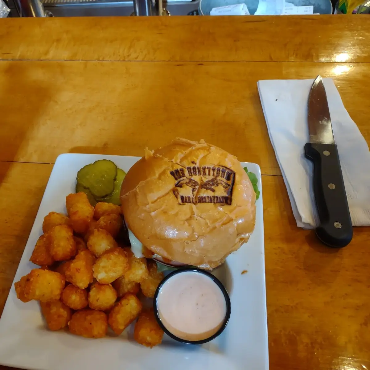 Bacon Cheese Burger and Tater Tots