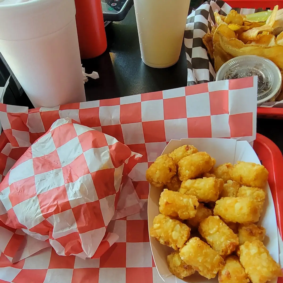 Double Cheeseburger and Tater Tots