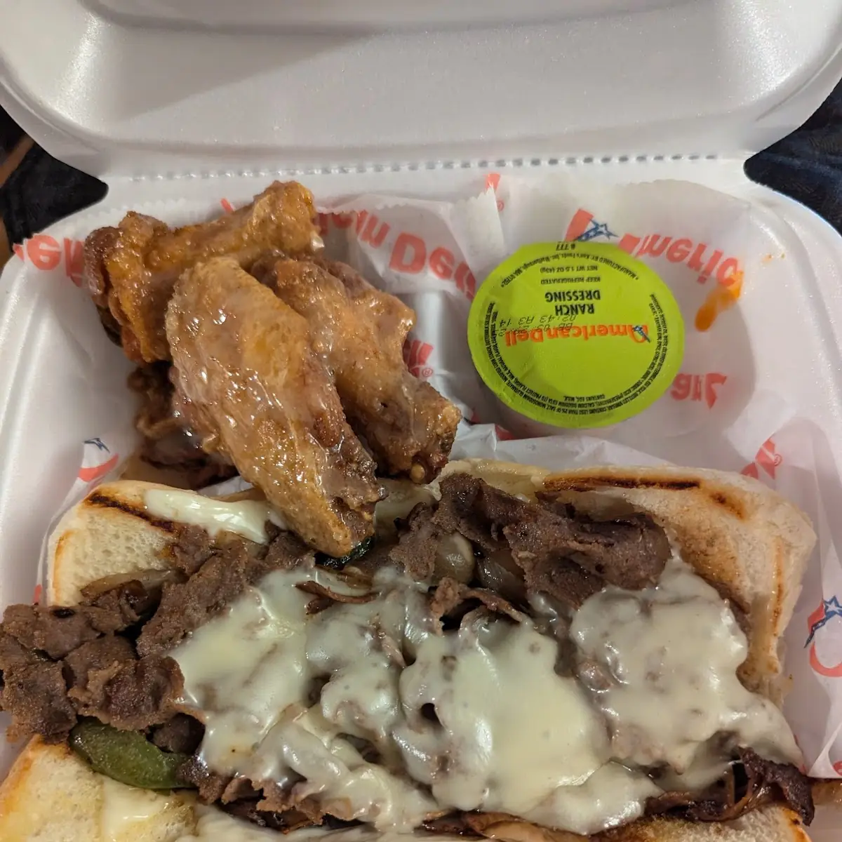 Philly Cheese Steak w a Side of Wings