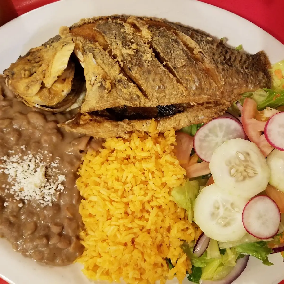 Fried Fish Beans Y White Rice