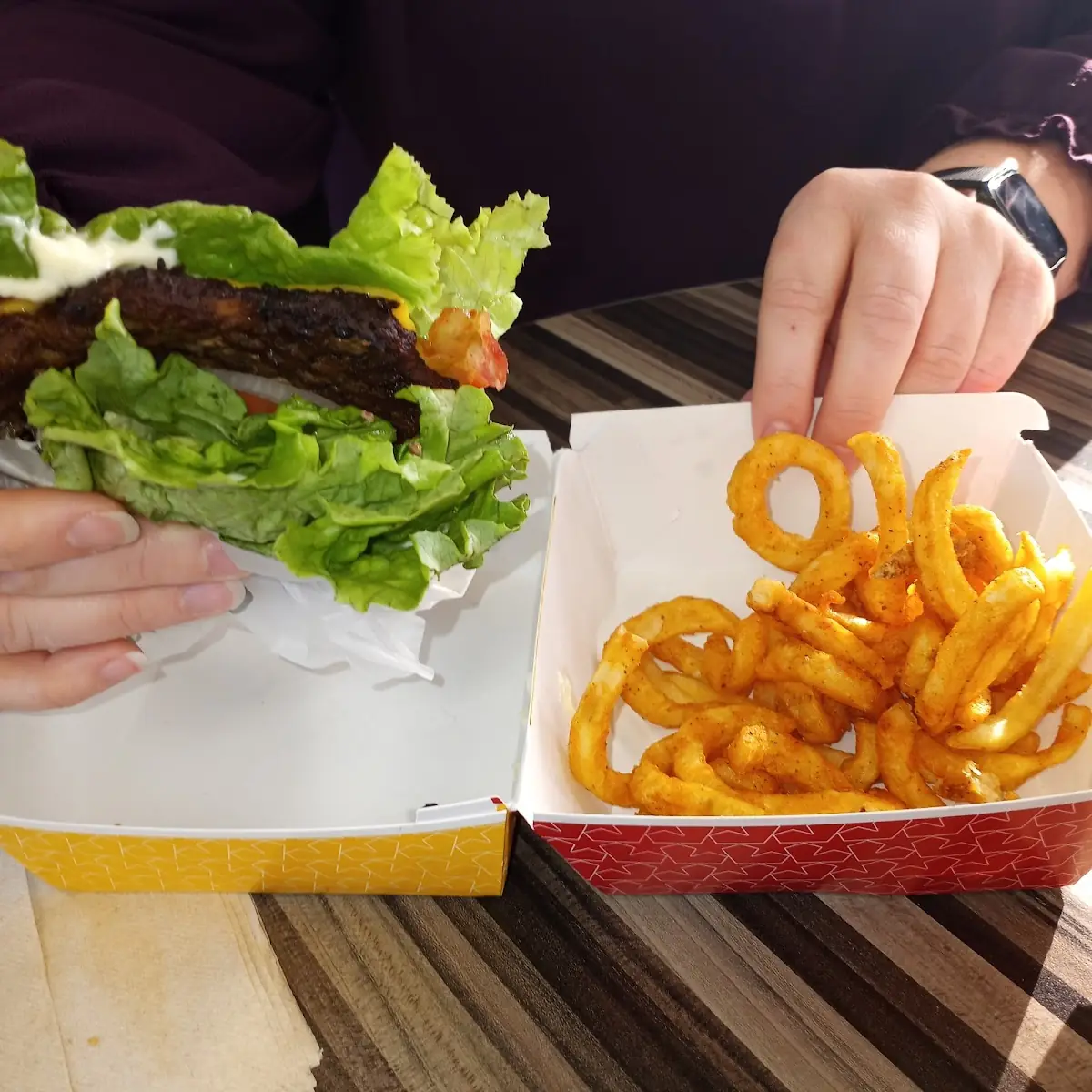 Low Carb Cheese Burger and Curly Fries