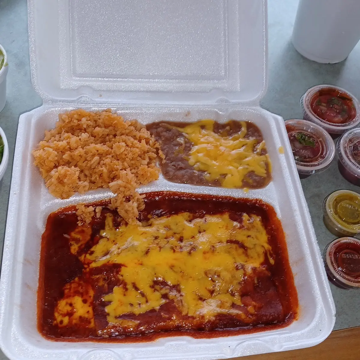 Cheese Enchiladas with Beans and Rice