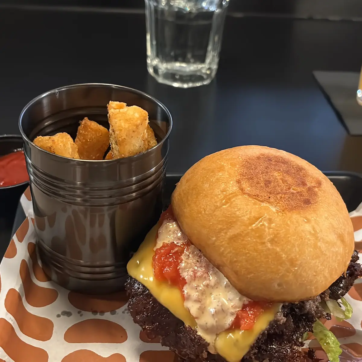 Burger and Yuca Fries