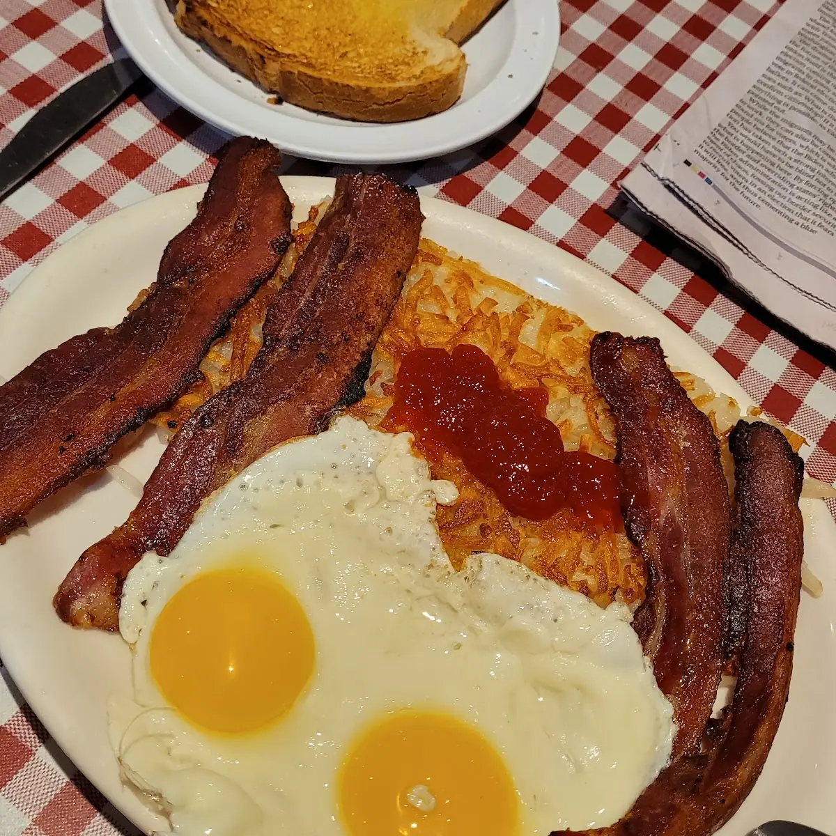 Two Eggs Hickory Smoked Bacon and Hash Browns