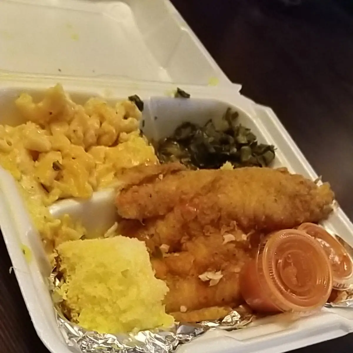 Catfish Mac N Cheese Collard Greens