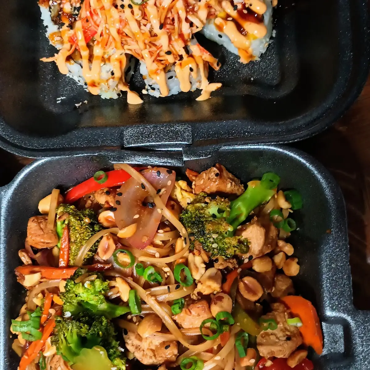 Volcano Roll and Chicken Pad Thai