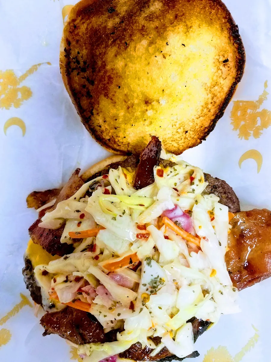 Bacon Cheeseburger with Slaw and Bacon Salsa