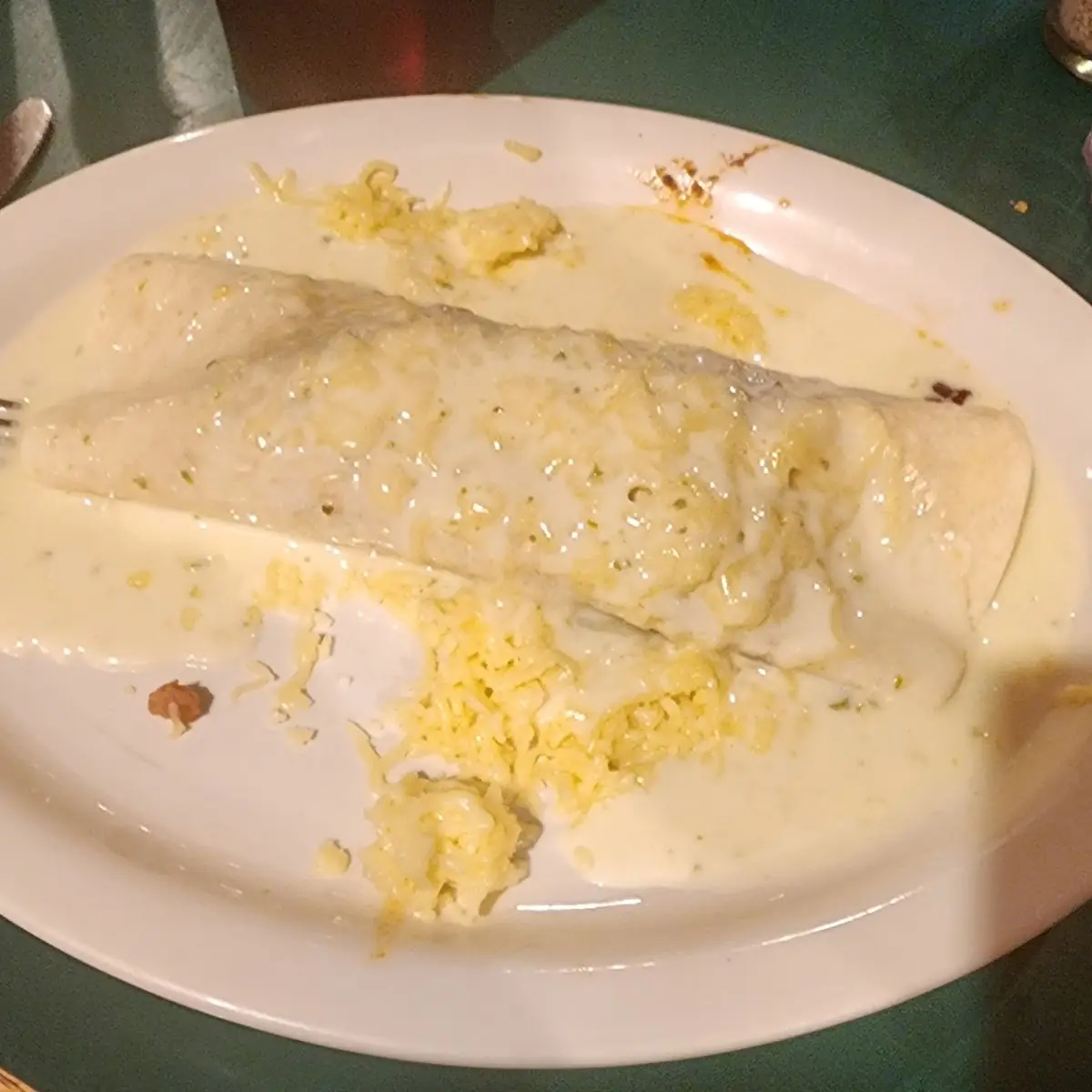 Steak Burrito Just Cheese Dip on Top