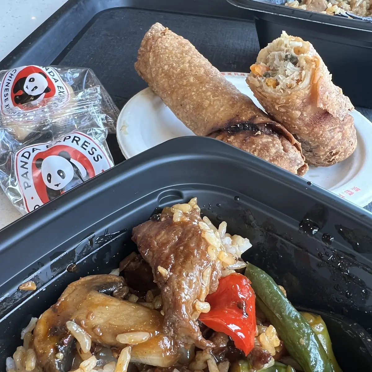 Black Pepper Angus Steak with Egg Rolls