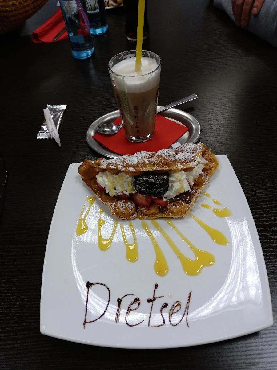 Waffle with Fruit Whipped Cream White Chocolate Sauce