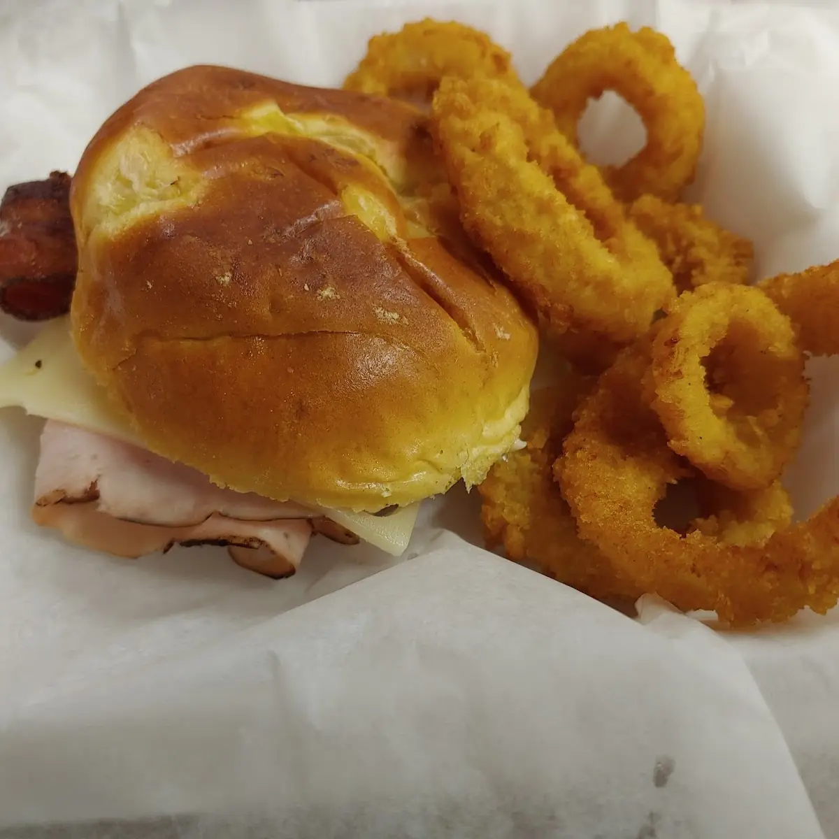 Turkey Club Sandwich & Onion Rings