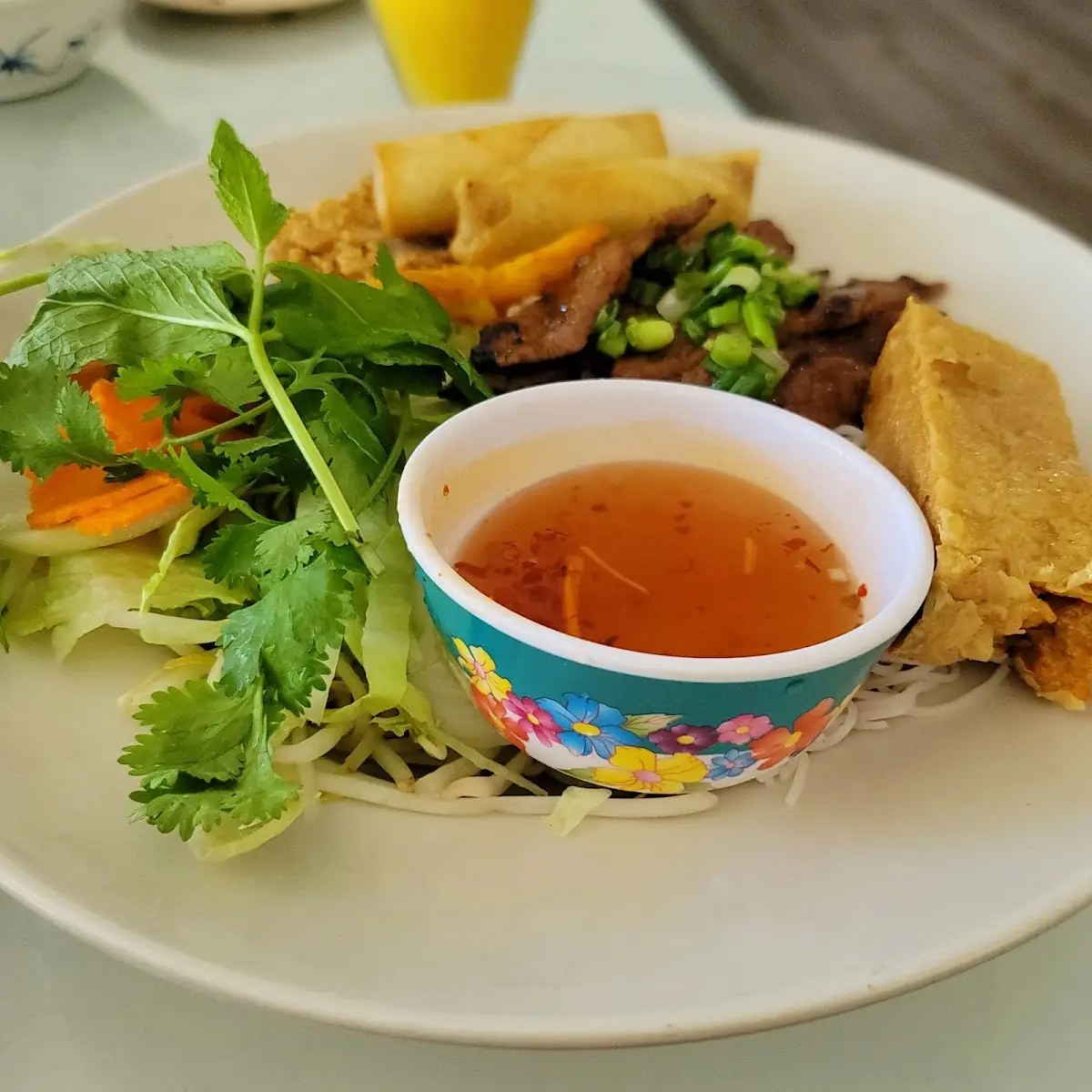 Pork Ball Shrimp Paste Cake and Egg Roll over Vermicelli