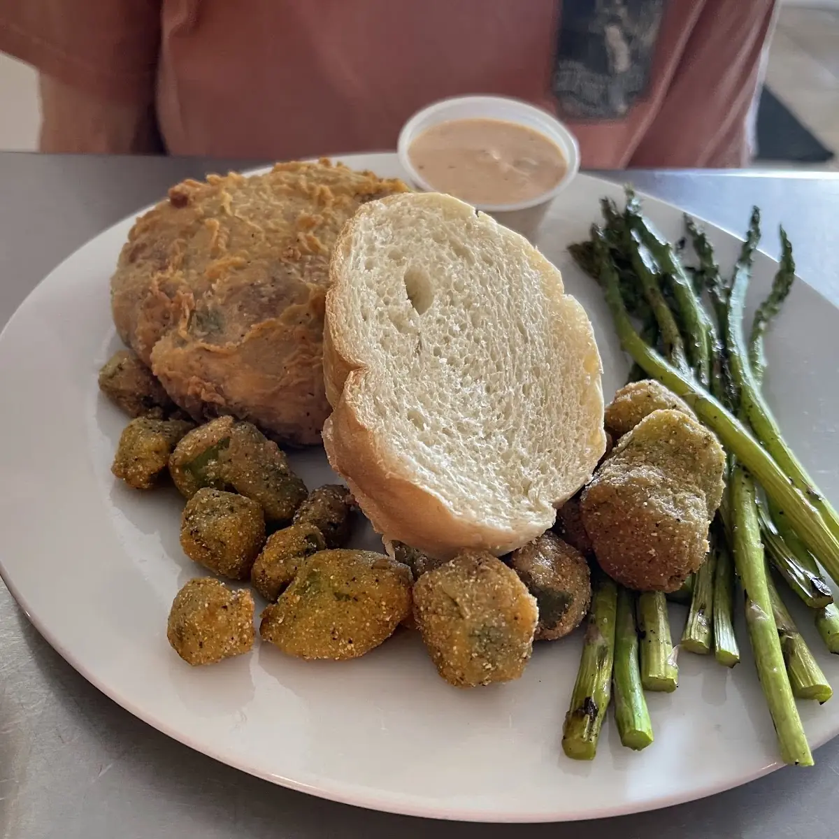 Crab Cakes Okra Asparagus