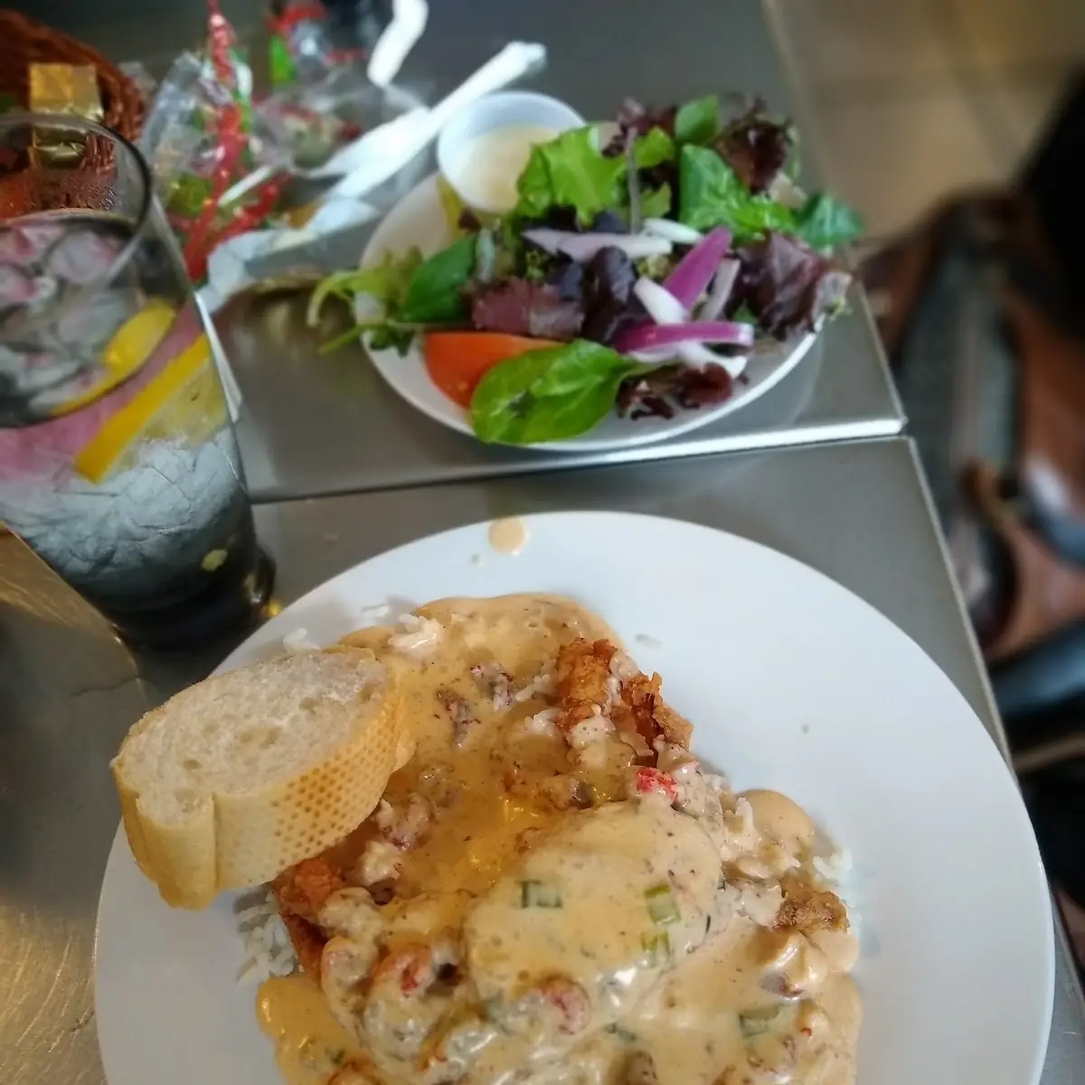 Fried Soft-Shell Crab over Crawfish Alfredo