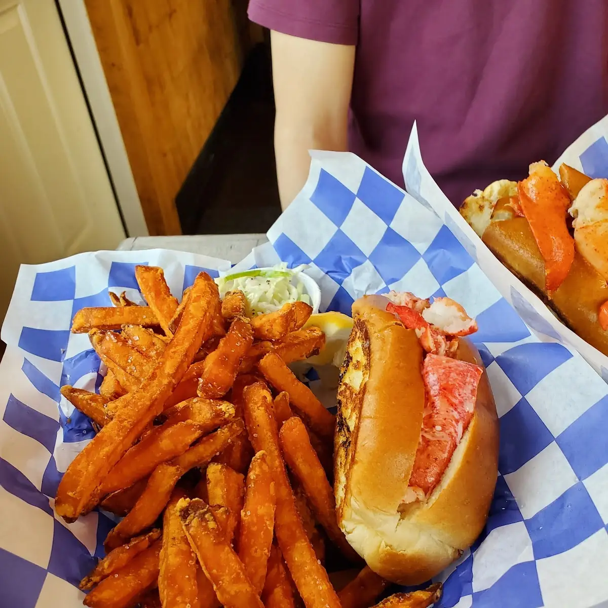 Cold Lobster Roll with Sweet Potato Fries
