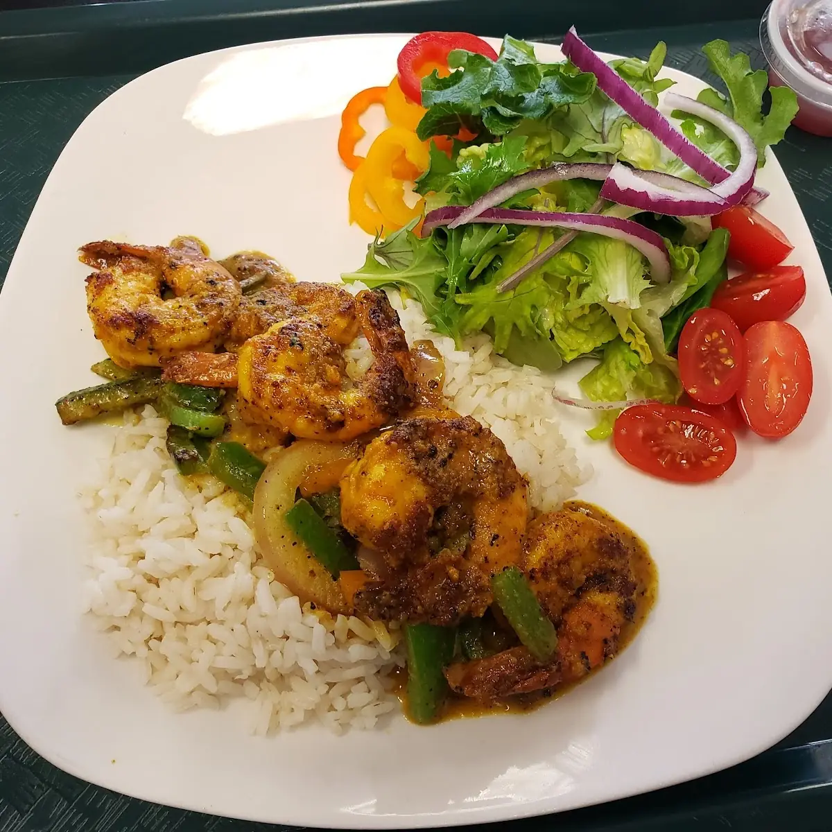 Curry Shrimp with Steamed Rice Side Salad